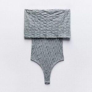 Zara Gray Bodysuit Top with Fold-Over Off the Shoulder Sleeves